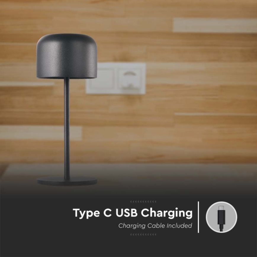 LED Genopladelig bordlampe m. touch-funktion dæmpbar LED/1,5W/5V 2700-5700K IP54 2200 mAh sort