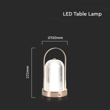 LED Genopladelig bordlampe m. touch-funktion dæmpbar LED/1W/5V 3000-6000K 1800 mAh guldfarvet