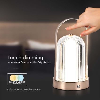 LED Genopladelig bordlampe m. touch-funktion dæmpbar LED/1W/5V 3000-6000K 1800 mAh kobber