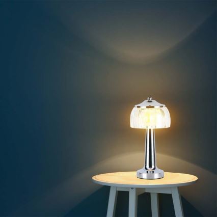 Genopladelig LED bordlampe m. touch-funktion dæmpbar LED/1W/5V 3000-6000K 1800 mAh skinnende krom