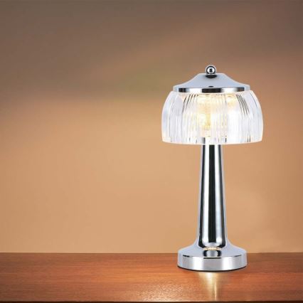 Genopladelig LED bordlampe m. touch-funktion dæmpbar LED/1W/5V 3000-6000K 1800 mAh skinnende krom