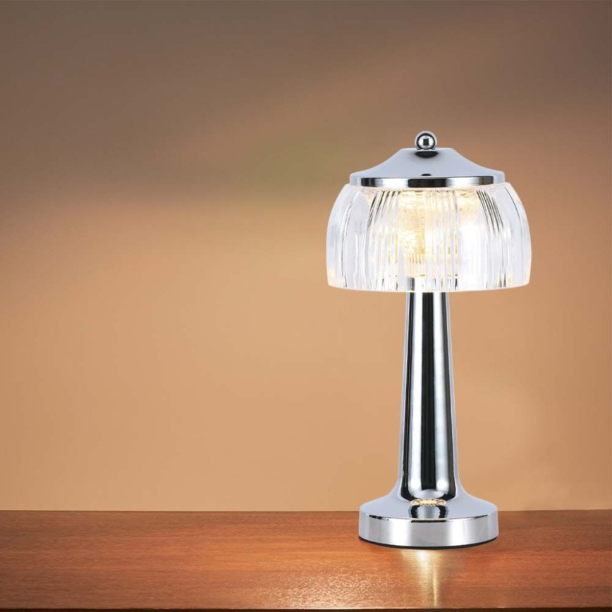 Genopladelig LED bordlampe m. touch-funktion dæmpbar LED/1W/5V 3000-6000K 1800 mAh skinnende krom