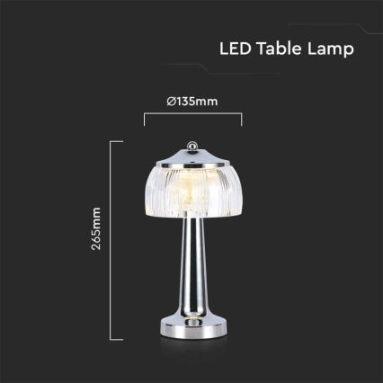 Genopladelig LED bordlampe m. touch-funktion dæmpbar LED/1W/5V 3000-6000K 1800 mAh skinnende krom