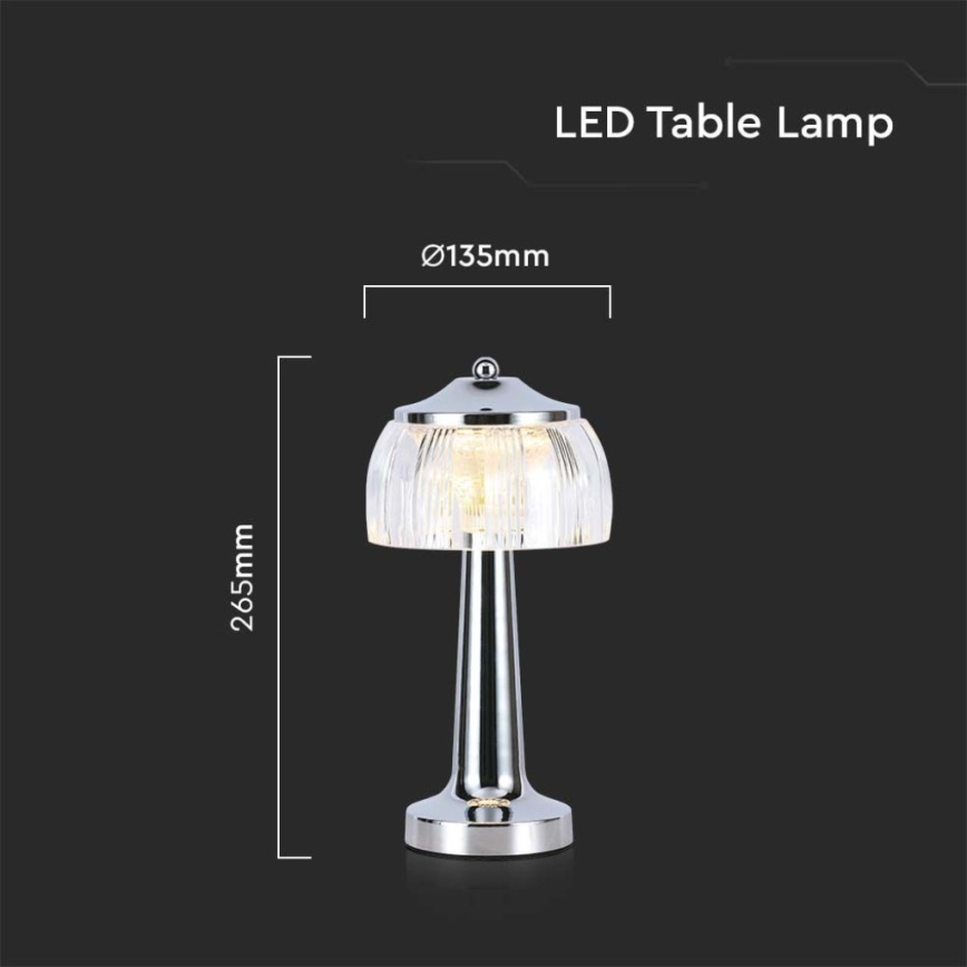 Genopladelig LED bordlampe m. touch-funktion dæmpbar LED/1W/5V 3000-6000K 1800 mAh skinnende krom
