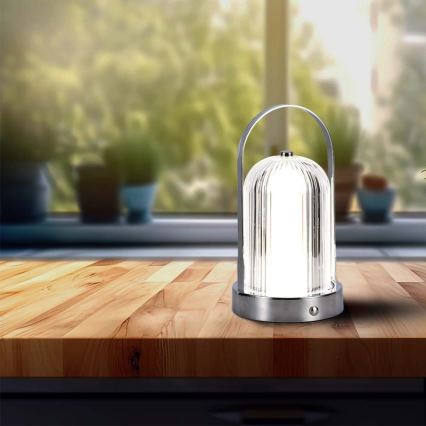 Genopladelig LED bordlampe m. touch-funktion dæmpbar LED/1W/5V 3000-6000K 1800 mAh mat krom