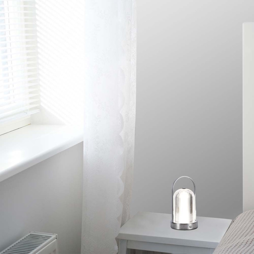 Genopladelig LED bordlampe m. touch-funktion dæmpbar LED/1W/5V 3000-6000K 1800 mAh mat krom