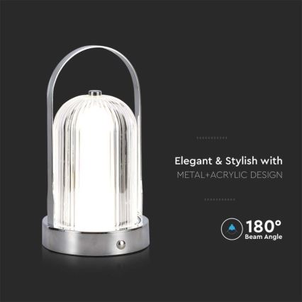 Genopladelig LED bordlampe m. touch-funktion dæmpbar LED/1W/5V 3000-6000K 1800 mAh mat krom