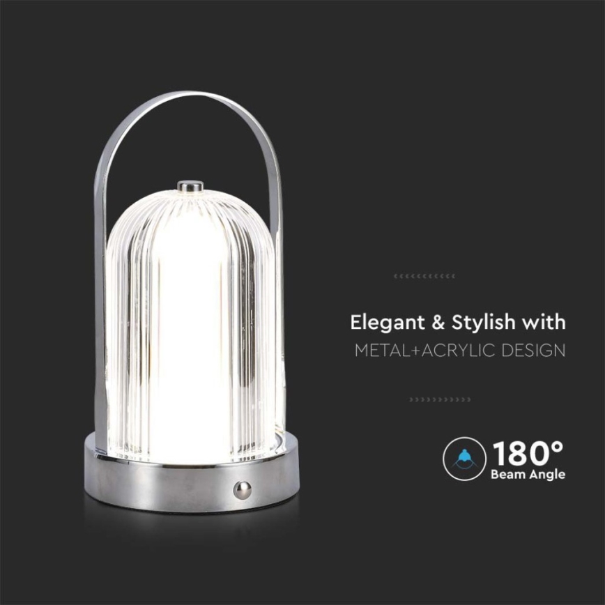 Genopladelig LED bordlampe m. touch-funktion dæmpbar LED/1W/5V 3000-6000K 1800 mAh mat krom