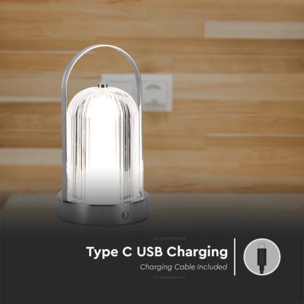 Genopladelig LED bordlampe m. touch-funktion dæmpbar LED/1W/5V 3000-6000K 1800 mAh mat krom
