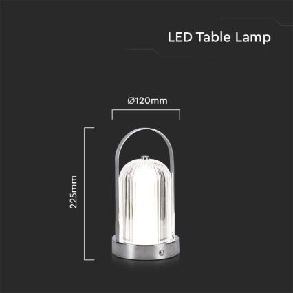 Genopladelig LED bordlampe m. touch-funktion dæmpbar LED/1W/5V 3000-6000K 1800 mAh mat krom