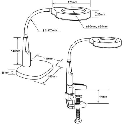 LED bordlampe dæmpbar m. bifokal forstørrelsesglas LED/6W/230V 6000-7000K sort