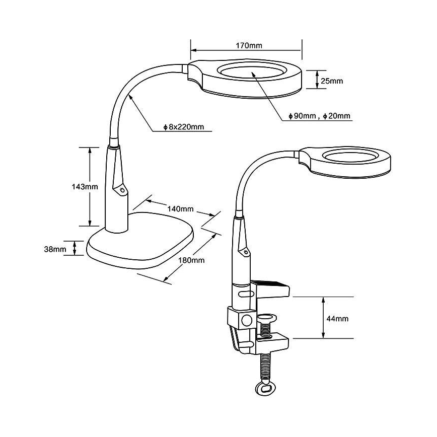 LED bordlampe dæmpbar m. bifokal forstørrelsesglas LED/6W/230V 6000-7000K sort