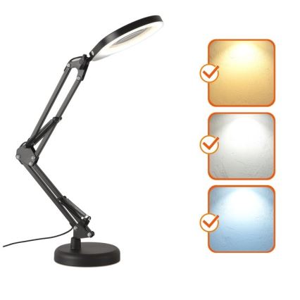 LED bordlampe dæmpbar med forstørrelsesglas 02.01.2001 AURIQ LOUPE LED/10W/5V 3000/4000/6500K sort