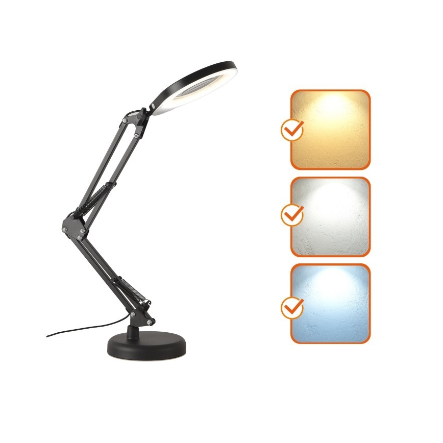 LED bordlampe dæmpbar med forstørrelsesglas 02.01.2001 AURIQ LOUPE LED/10W/5V 3000/4000/6500K sort