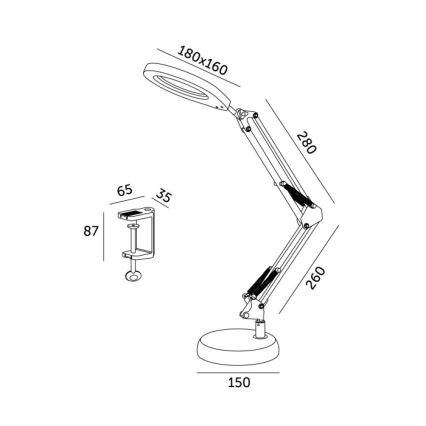 LED bordlampe dæmpbar med forstørrelsesglas 02.01.2001 AURIQ LOUPE LED/10W/5V 3000/4000/6500K sort