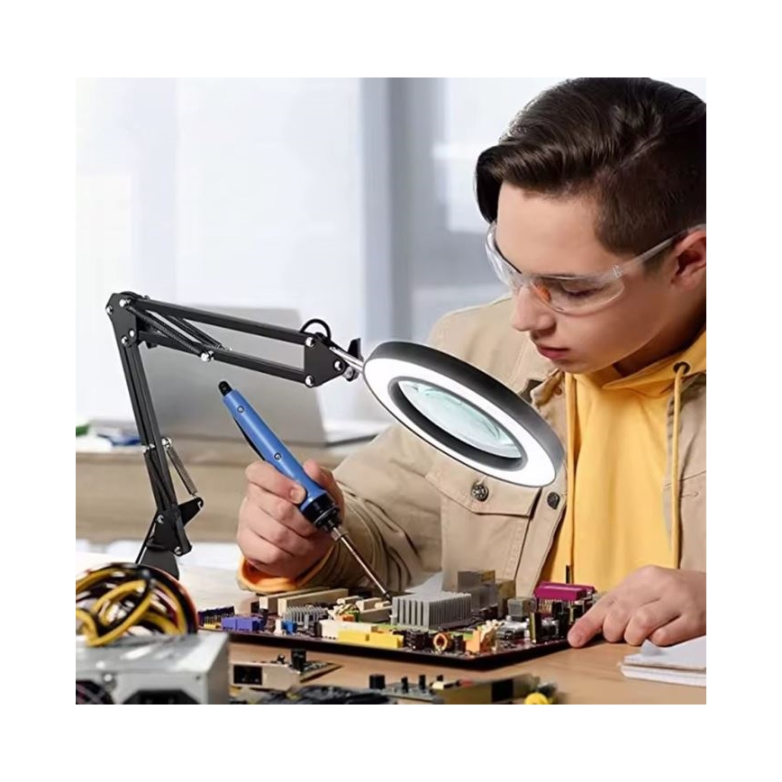 LED bordlampe dæmpbar med forstørrelsesglas LED/11W/5V 3000-6000K sort