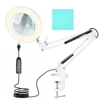 LED bordlampe dæmpbar med forstørrelsesglas LED/6W/5V 3000K/4000K/6000K hvid