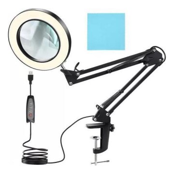 LED bordlampe dæmpbar med forstørrelsesglas LED/6W/5V 3000K/4000K/6000K sort