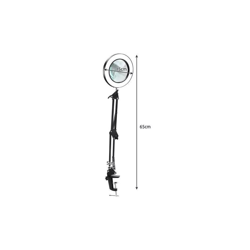 LED bordlampe dæmpbar med forstørrelsesglas LED/6W/5V 3000K/4000K/6000K sort