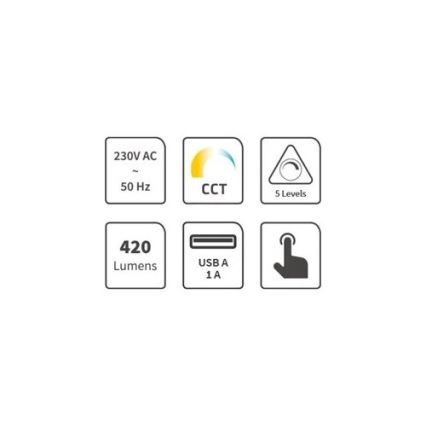 LED bordlampe dæmpbar med USB LED/7W/230V 3000K/4000K/5500K hvid