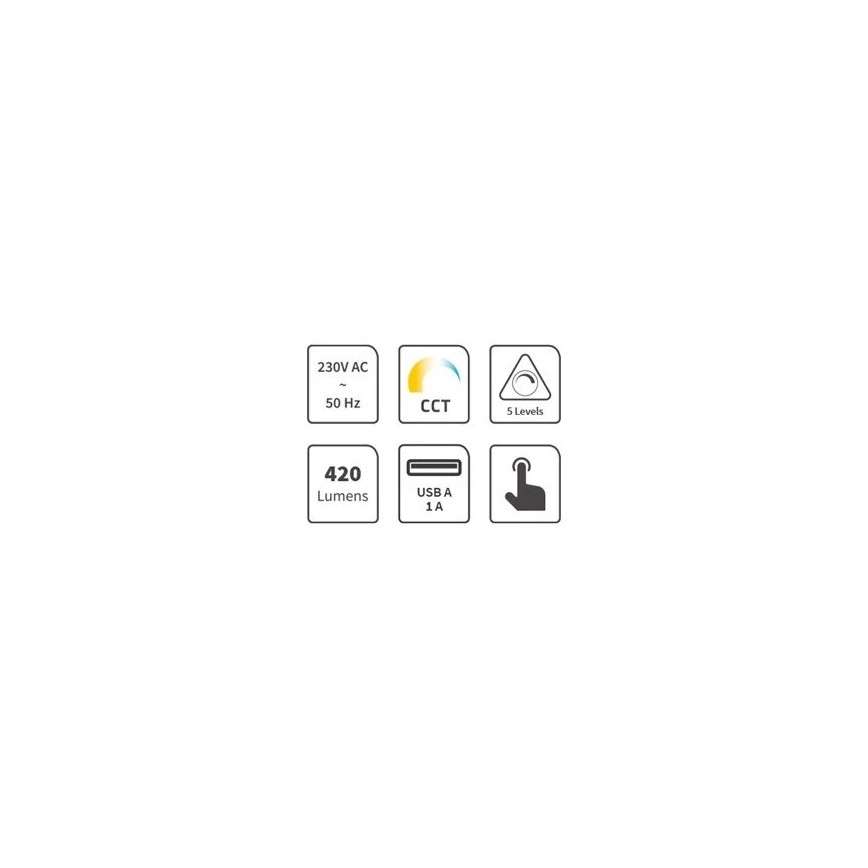 LED bordlampe dæmpbar med USB LED/7W/230V 3000K/4000K/5500K sort