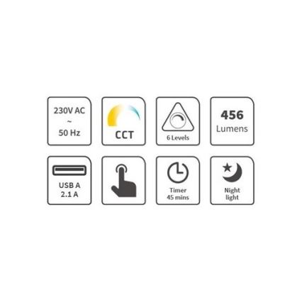 LED bordlampe dæmpbar med USB LED/9W/230V 3000K/4000K/5500K sort