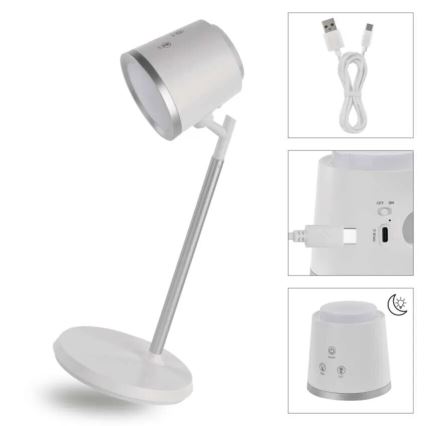 LED bordlampe dæmpbar og genopladelig 4-i-1 LED/6W/3,7V 3000K/4000K/6500K 1500mAh hvid