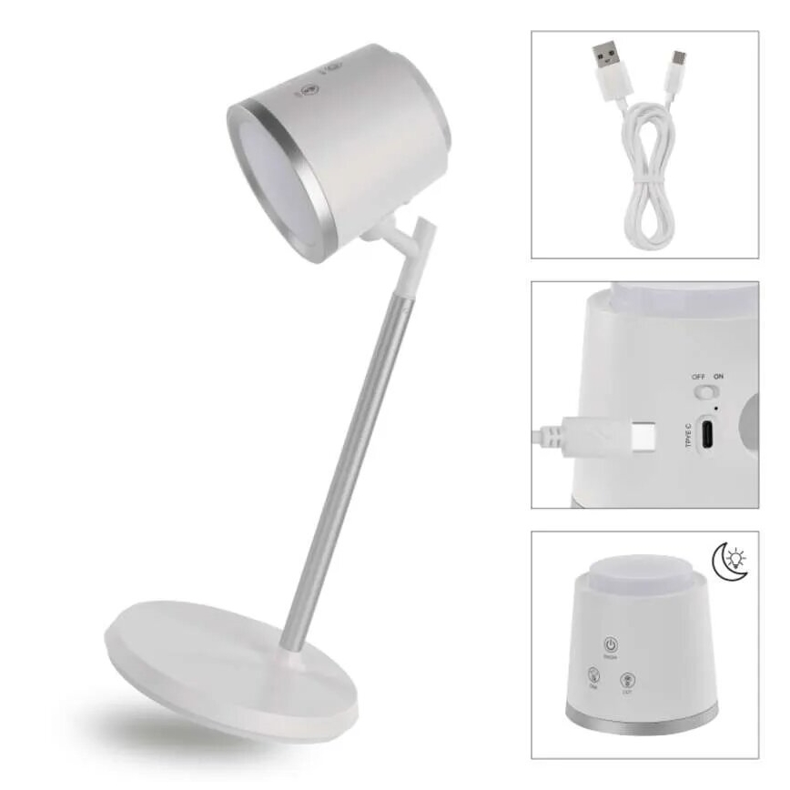 LED bordlampe dæmpbar og genopladelig 4-i-1 LED/6W/3,7V 3000K/4000K/6500K 1500mAh hvid