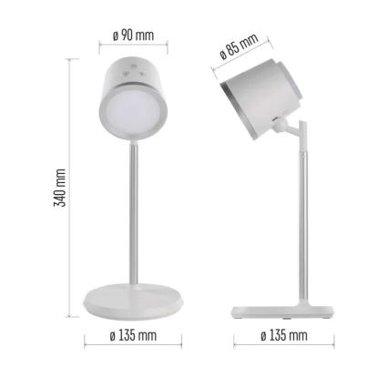 LED bordlampe dæmpbar og genopladelig 4-i-1 LED/6W/3,7V 3000K/4000K/6500K 1500mAh hvid
