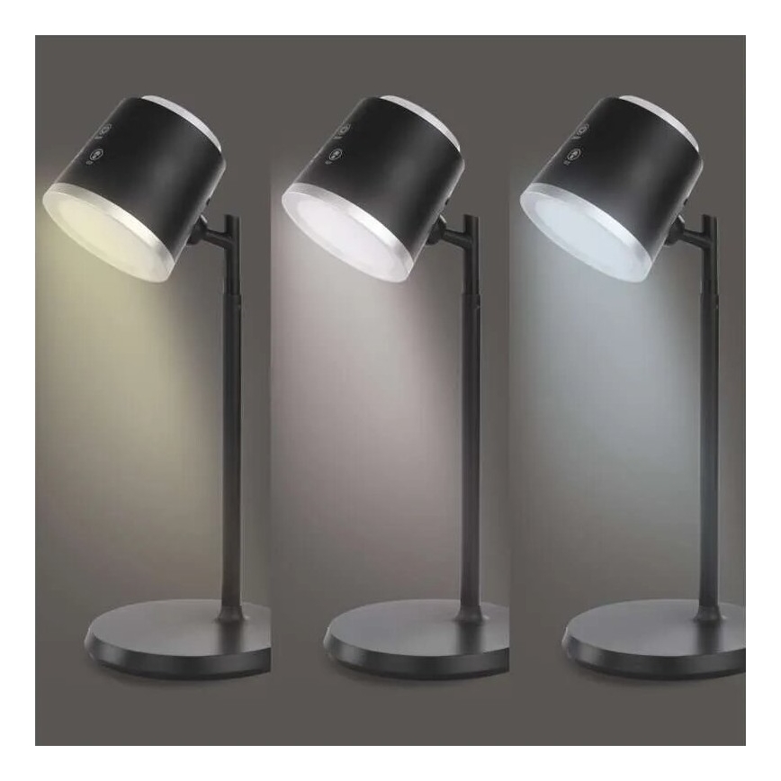 LED bordlampe dæmpbar og genopladelig 4-i-1 LED/6W/3,7V 3000K/4000K/6500K 1500mAh sort