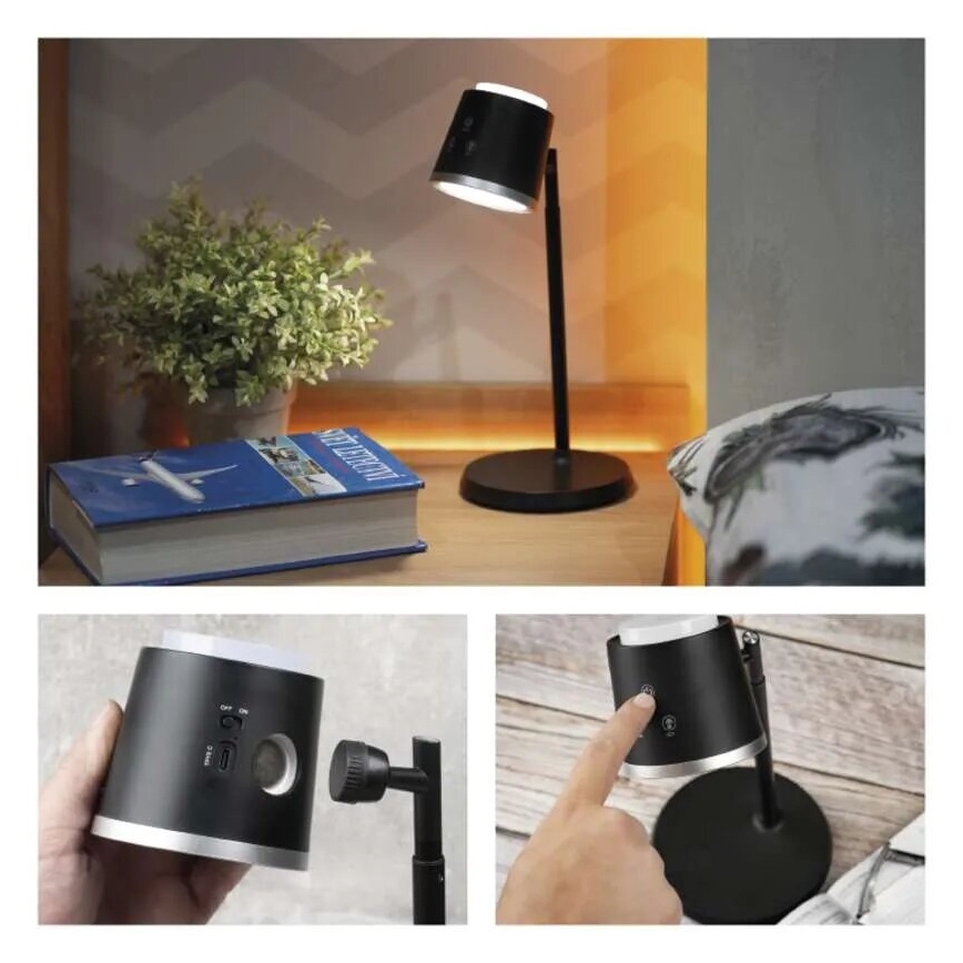 LED bordlampe dæmpbar og genopladelig 4-i-1 LED/6W/3,7V 3000K/4000K/6500K 1500mAh sort