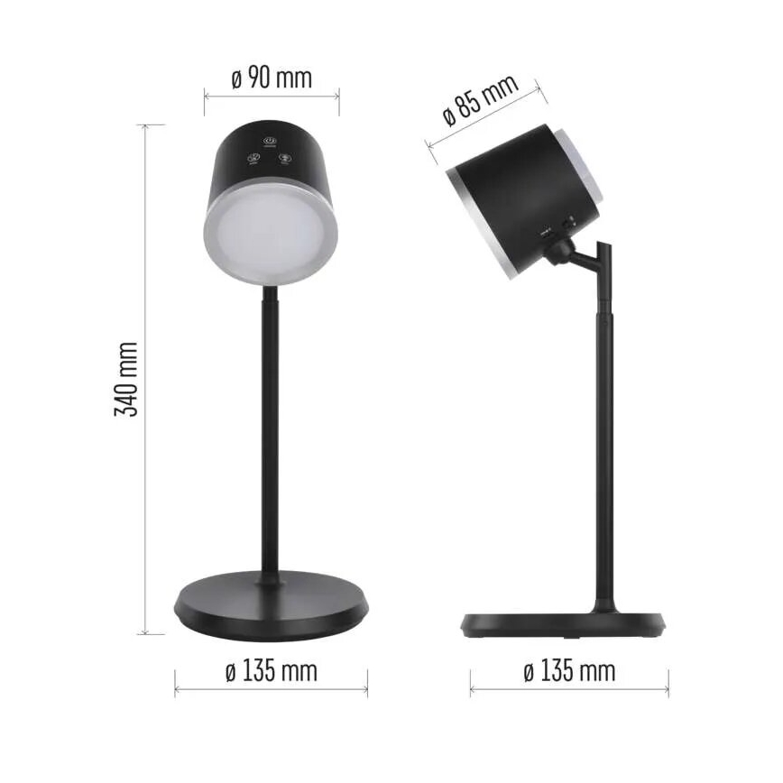 LED bordlampe dæmpbar og genopladelig 4-i-1 LED/6W/3,7V 3000K/4000K/6500K 1500mAh sort