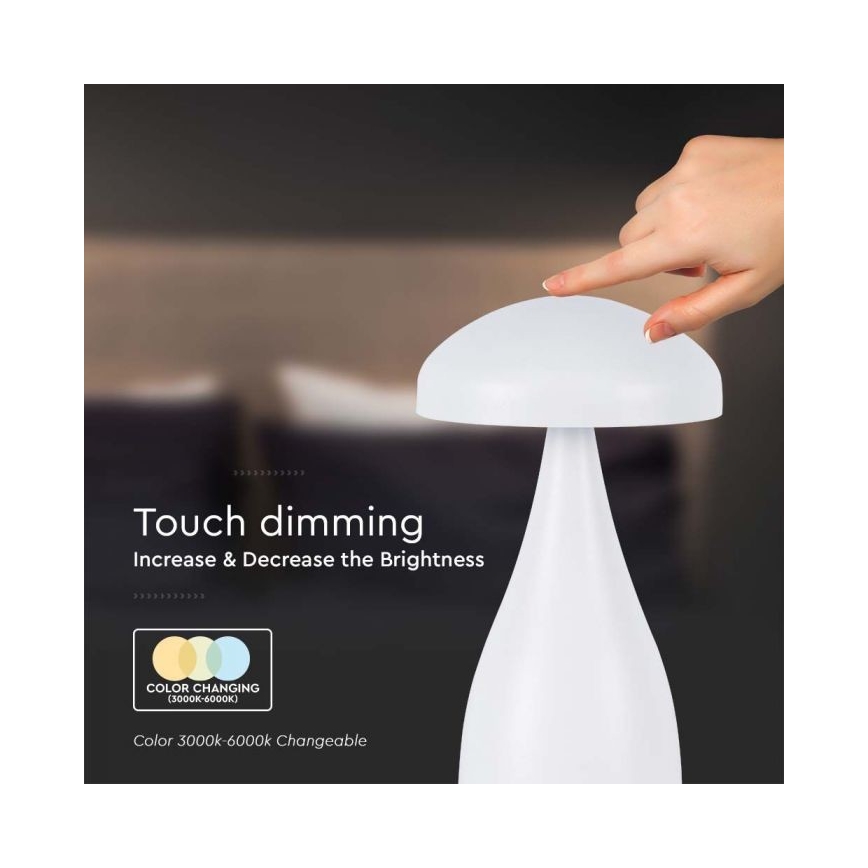 LED Genopladelig bordlampe m. touch-funktion dæmpbar LED/1W/5V 3000-6000K 1800 mAh hvid