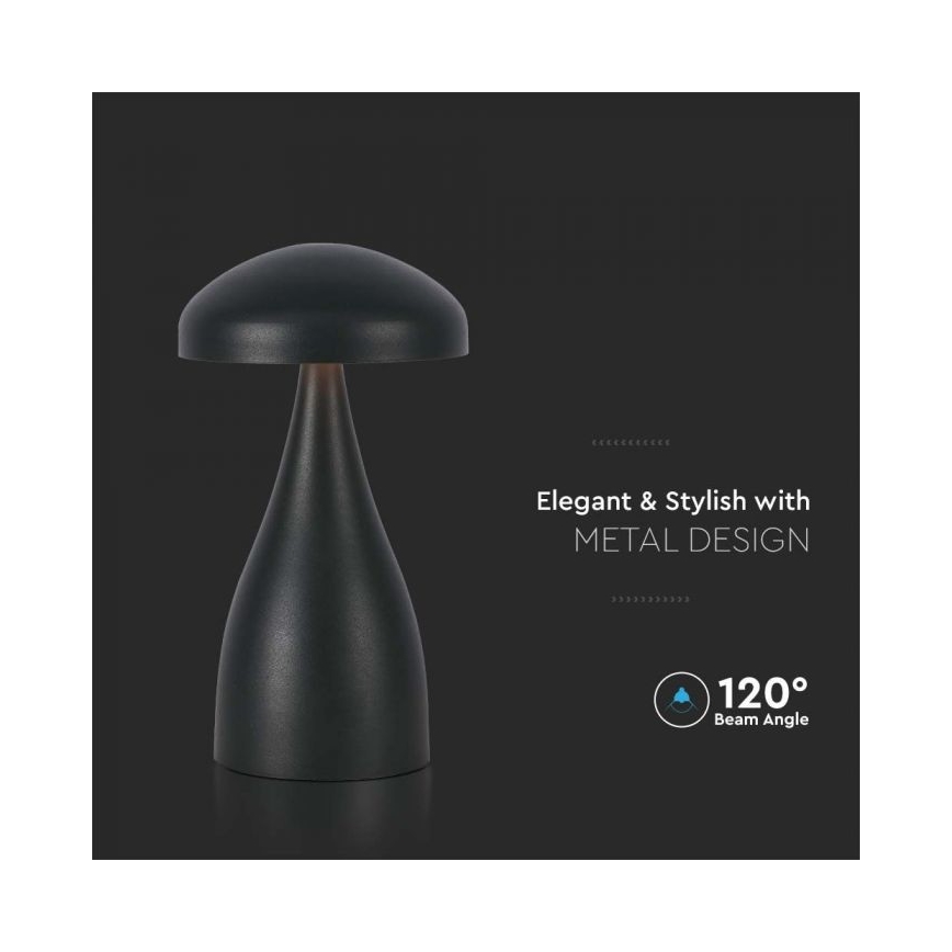 LED Genopladelig bordlampe m. touch-funktion dæmpbar LED/1W/5V 3000-6000K 1800 mAh sort