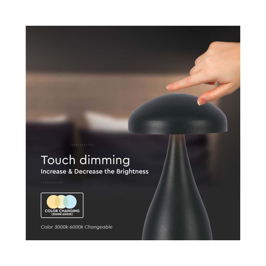 LED Genopladelig bordlampe m. touch-funktion dæmpbar LED/1W/5V 3000-6000K 1800 mAh sort