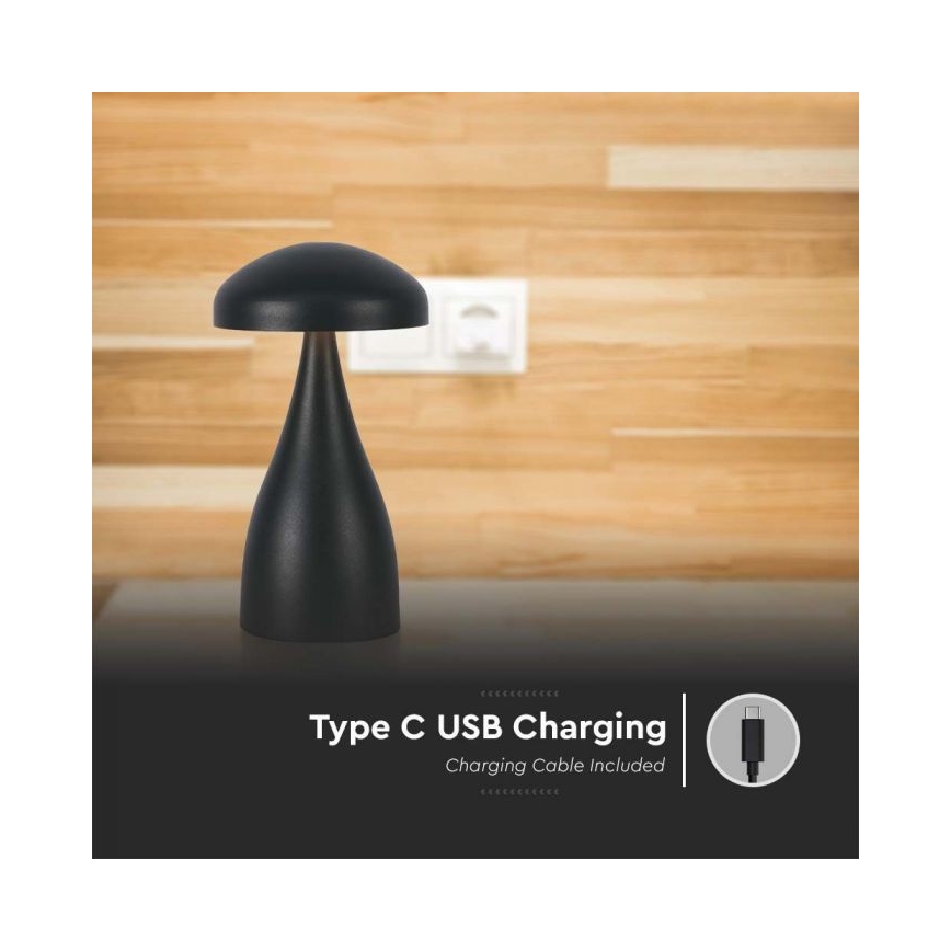 LED Genopladelig bordlampe m. touch-funktion dæmpbar LED/1W/5V 3000-6000K 1800 mAh sort