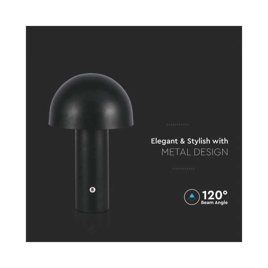 LED Genopladelig bordlampe m. touch-funktion dæmpbar LED/1W/5V 3000-6000K 1800 mAh sort