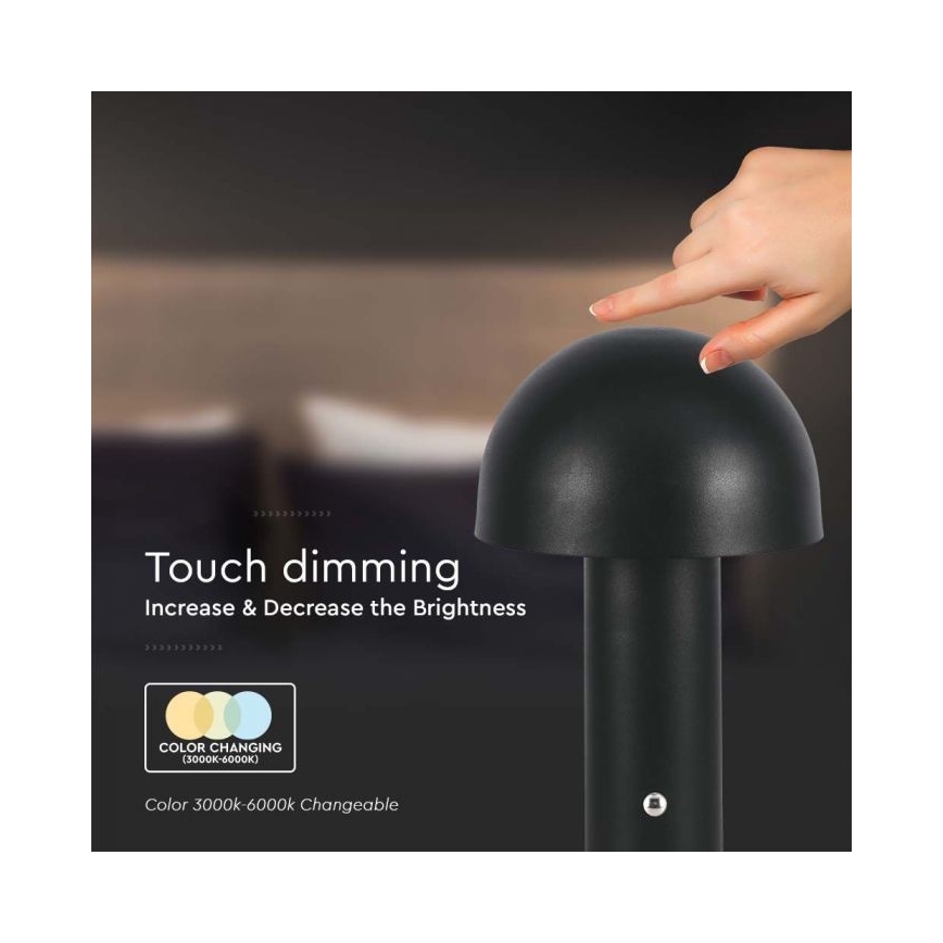 LED Genopladelig bordlampe m. touch-funktion dæmpbar LED/1W/5V 3000-6000K 1800 mAh sort