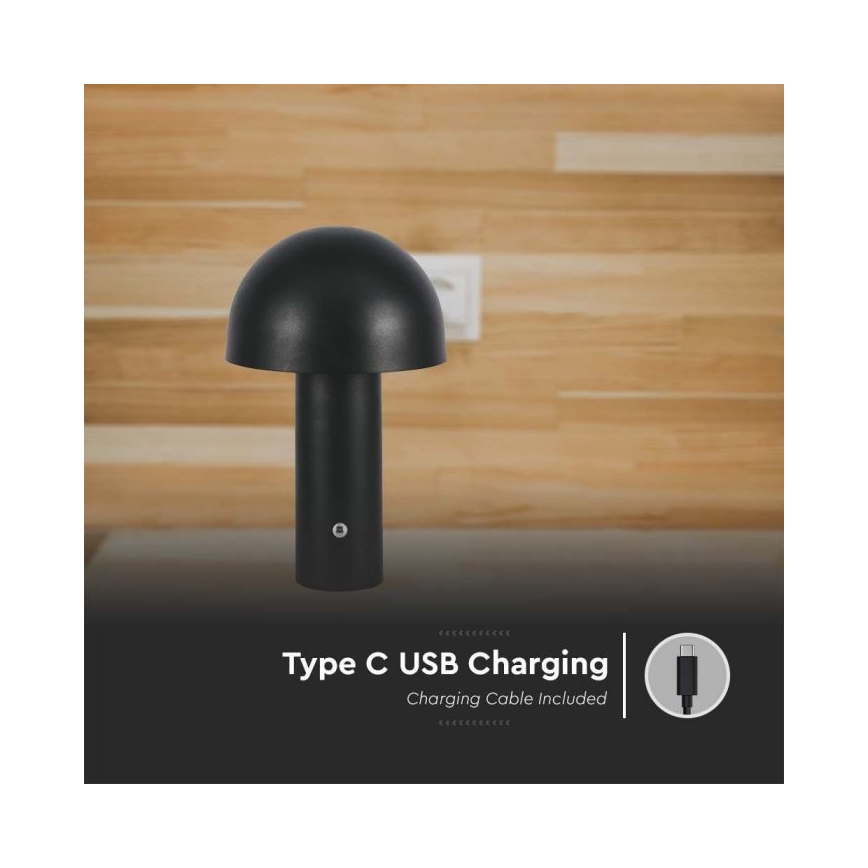 LED Genopladelig bordlampe m. touch-funktion dæmpbar LED/1W/5V 3000-6000K 1800 mAh sort