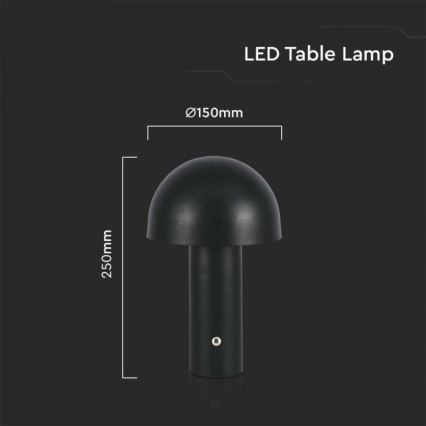 LED Genopladelig bordlampe m. touch-funktion dæmpbar LED/1W/5V 3000-6000K 1800 mAh sort