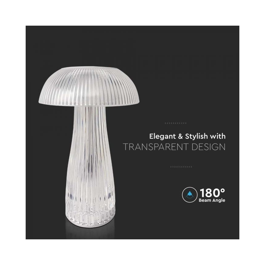 LED Genopladelig bordlampe m. touch-funktion dæmpbar LED/1W/5V 3000-6000K 1800 mAh transparent