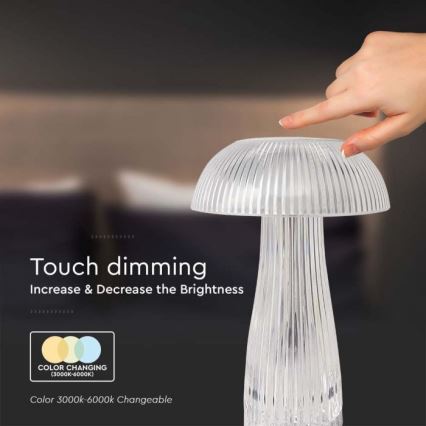 LED Genopladelig bordlampe m. touch-funktion dæmpbar LED/1W/5V 3000-6000K 1800 mAh transparent