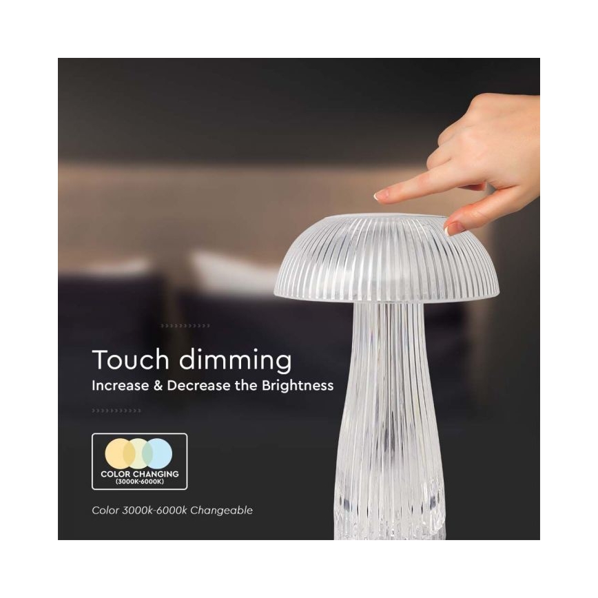 LED Genopladelig bordlampe m. touch-funktion dæmpbar LED/1W/5V 3000-6000K 1800 mAh transparent
