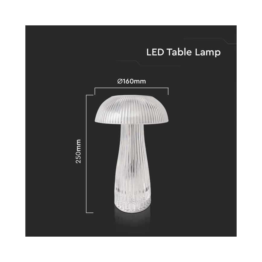 LED Genopladelig bordlampe m. touch-funktion dæmpbar LED/1W/5V 3000-6000K 1800 mAh transparent