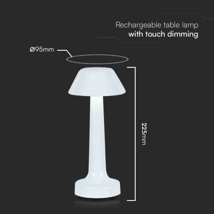 LED Genopladelig bordlampe m. touch-funktion dæmpbar LED/1W/5V 3000-6000K 1800 mAh hvid