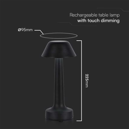 LED Genopladelig bordlampe m. touch-funktion dæmpbar LED/1W/5V 3000-6000K 1800 mAh sort