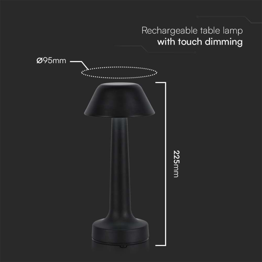 LED Genopladelig bordlampe m. touch-funktion dæmpbar LED/1W/5V 3000-6000K 1800 mAh sort