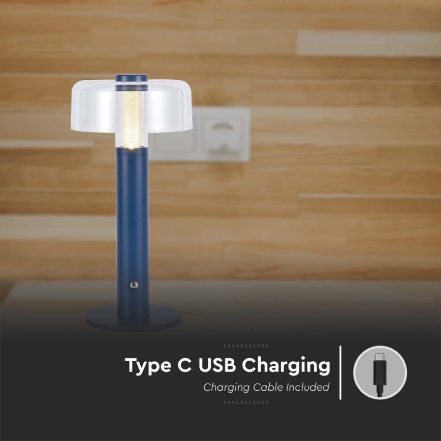 LED Genopladelig bordlampe m. touch-funktion dæmpbar LED/1W/5V 3000K 1800 mAh blå