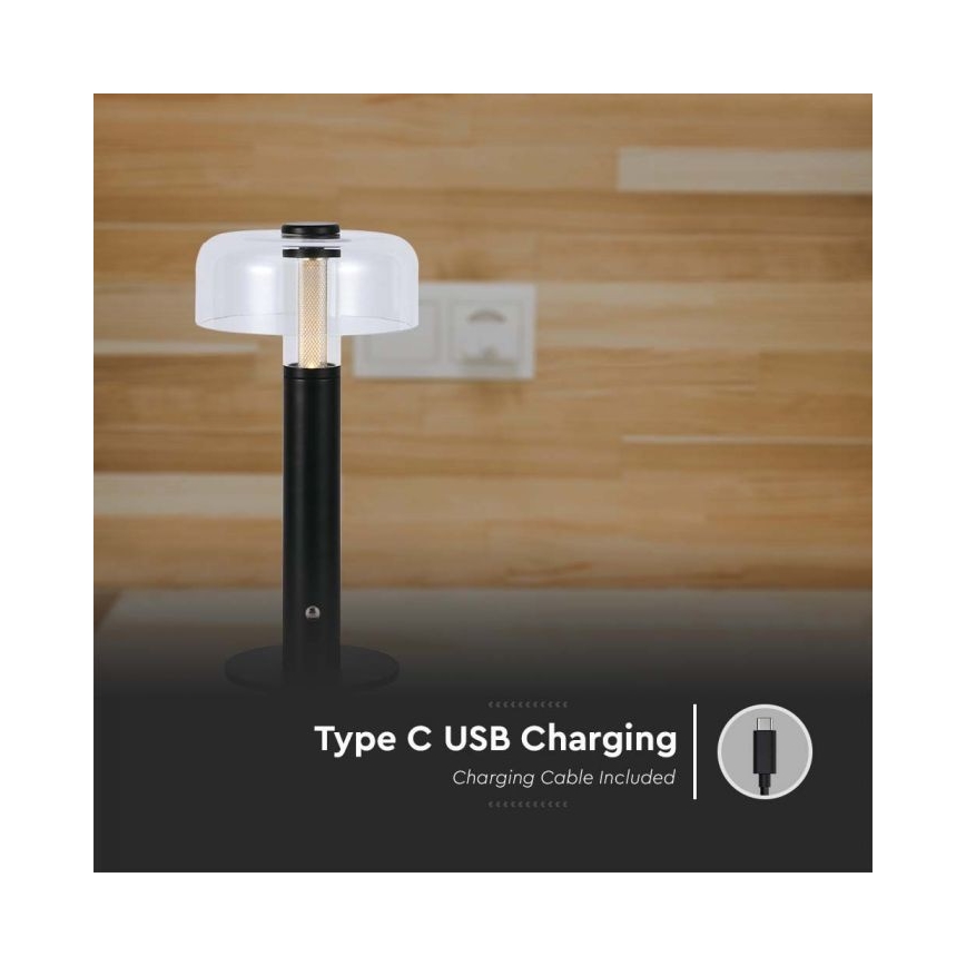 LED Genopladelig bordlampe m. touch-funktion dæmpbar LED/1W/5V 3000K 1800 mAh sort