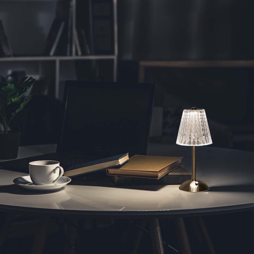 Genopladelig LED bordlampe m. touch-funktion dæmpbar LED/2,4W/5V 3000-6000K 1800 mAh skinnende krom